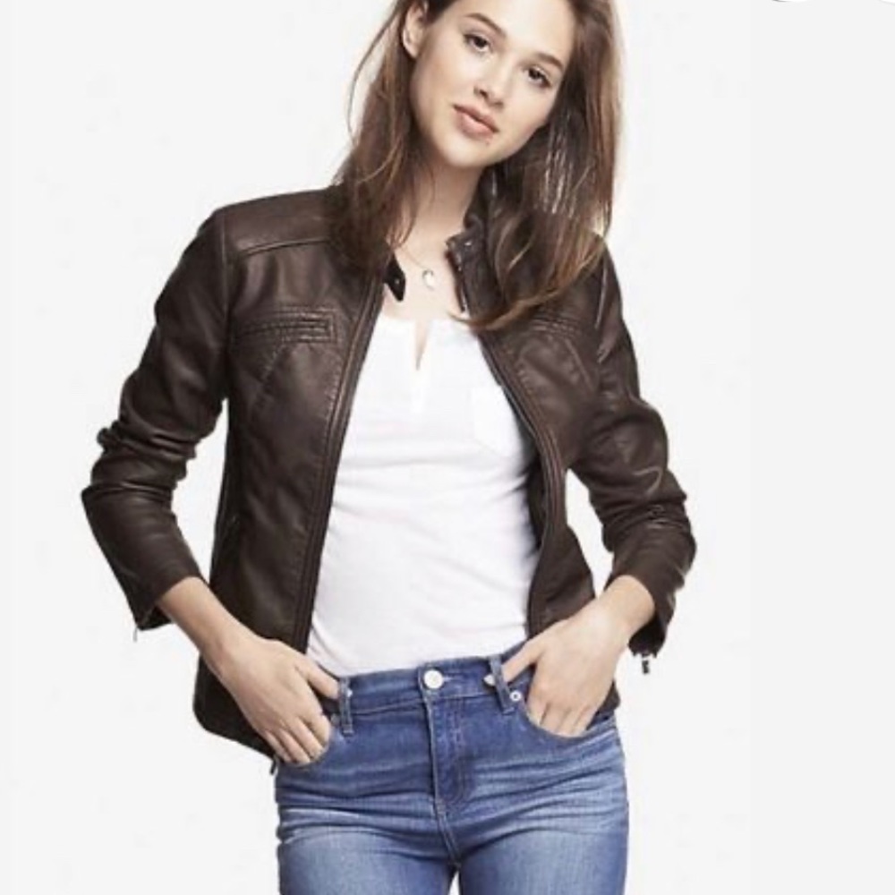 Express Faux Leather Moto Jacket brown